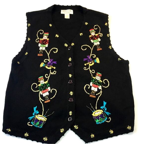 Holiday Sweater Vest Arriviste Woman Black Embellished Size 1X - Picture 1 of 6